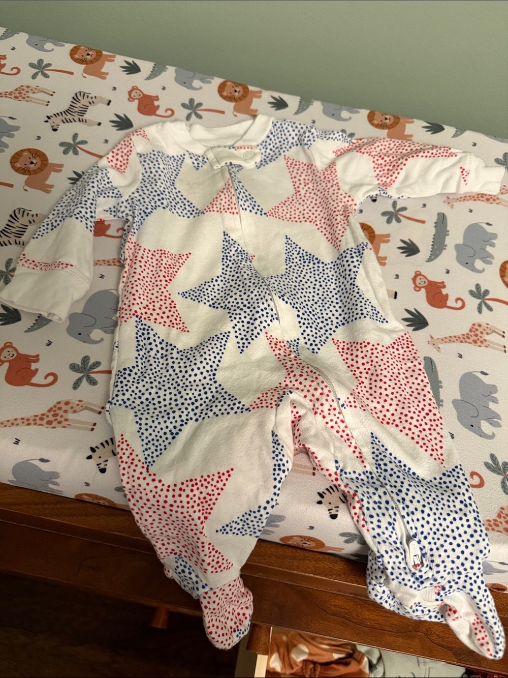 Carter's Star-Print Footed One-Piece - Red & Blue